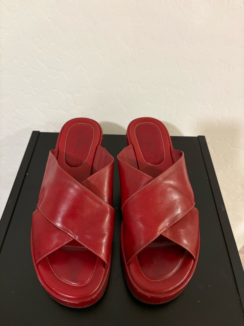 Cole Haan Red Leather Crossover Slide Mules - Women